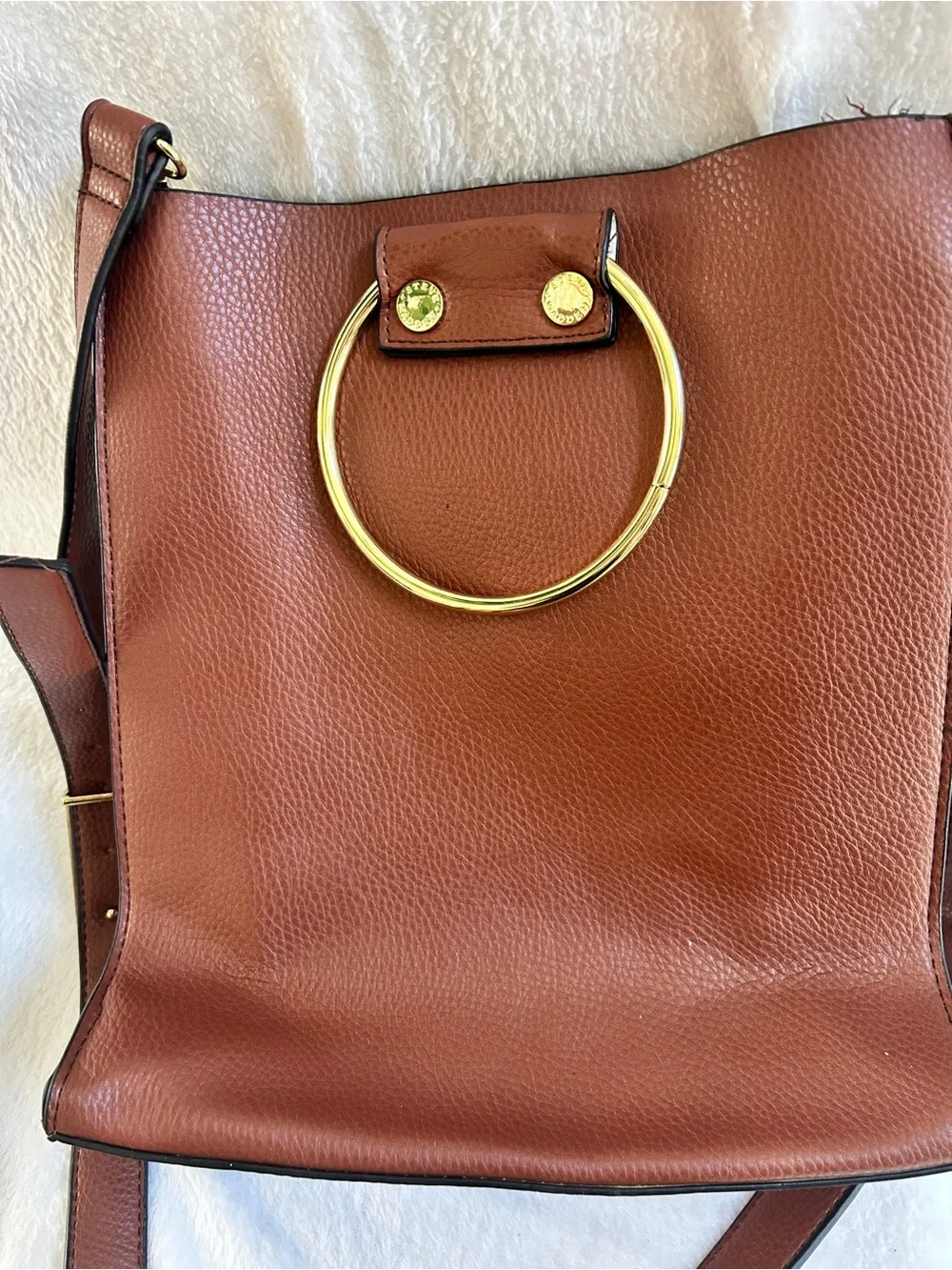Steve Madden Cognac Brown Leather Shoulder Bag with Gold Rings